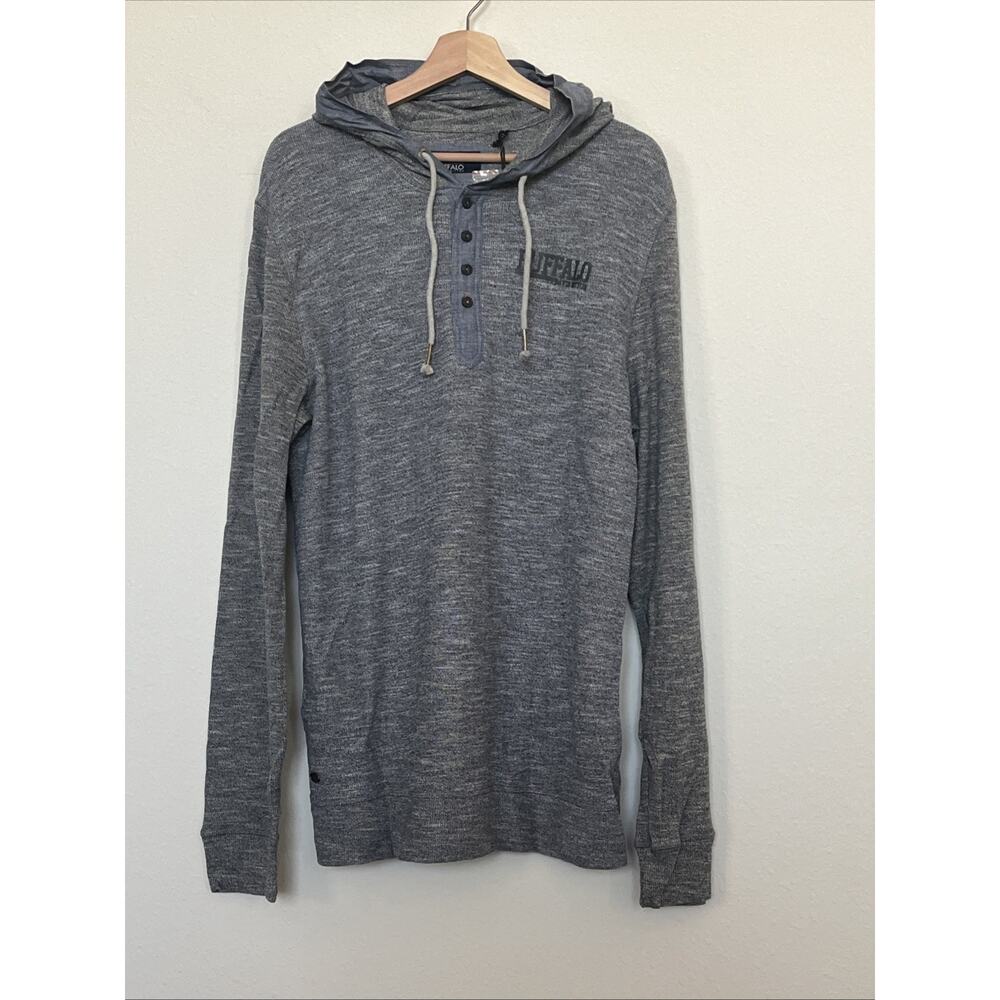 Buffalo David Bitton Men’s Hooded Long Sleeve Pullover Knit Sweater Blue/Gray XL